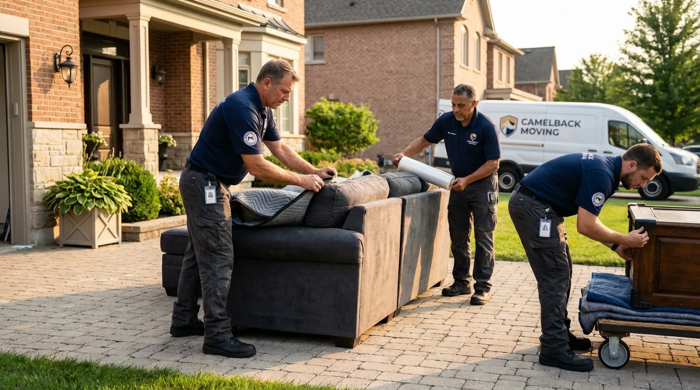 Large estate moving crew wrapping furniture in Eaton, OH