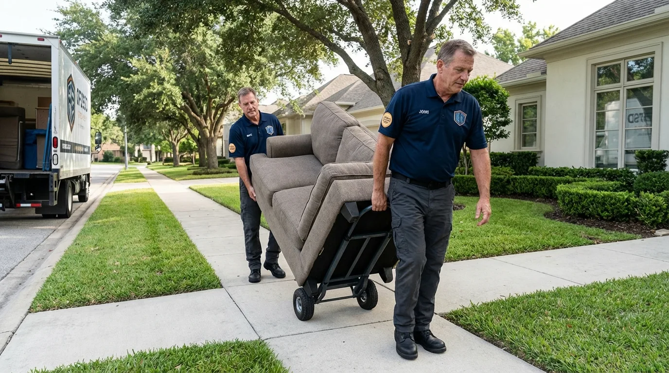 Local residential moving crew loading furniture in Eaton, OH