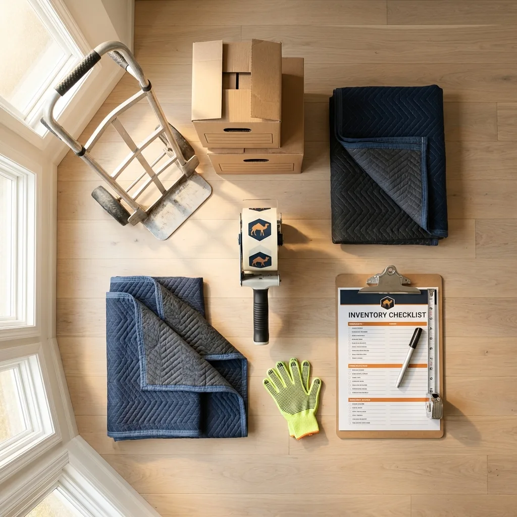 Professional moving supplies and packing materials layout for Eaton residential relocations